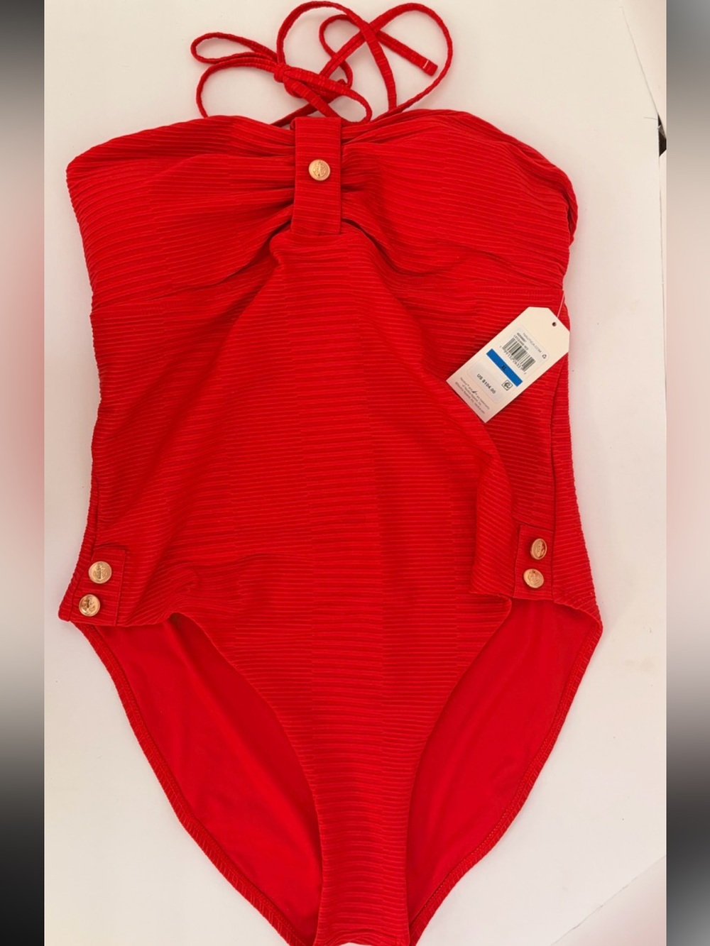 ⚓️Nautica Red Ribbed Women’s One-Piece Swimsuit w/ Gold Buttons